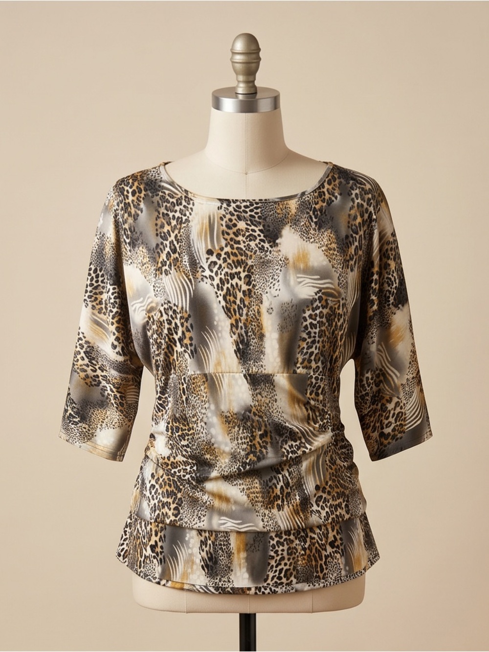 Peter Nygård Women’s Animal Print Layered Blouse Top Size Large